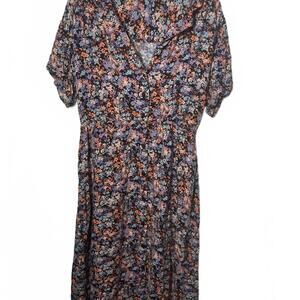 2/$30 Time and Tru Midi Dress Women's Small Floral Collared Bow Tie Cottagecore